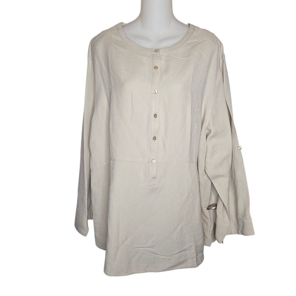 Silhouettes Linen Blend Pull Over Blouse Top Size 2x